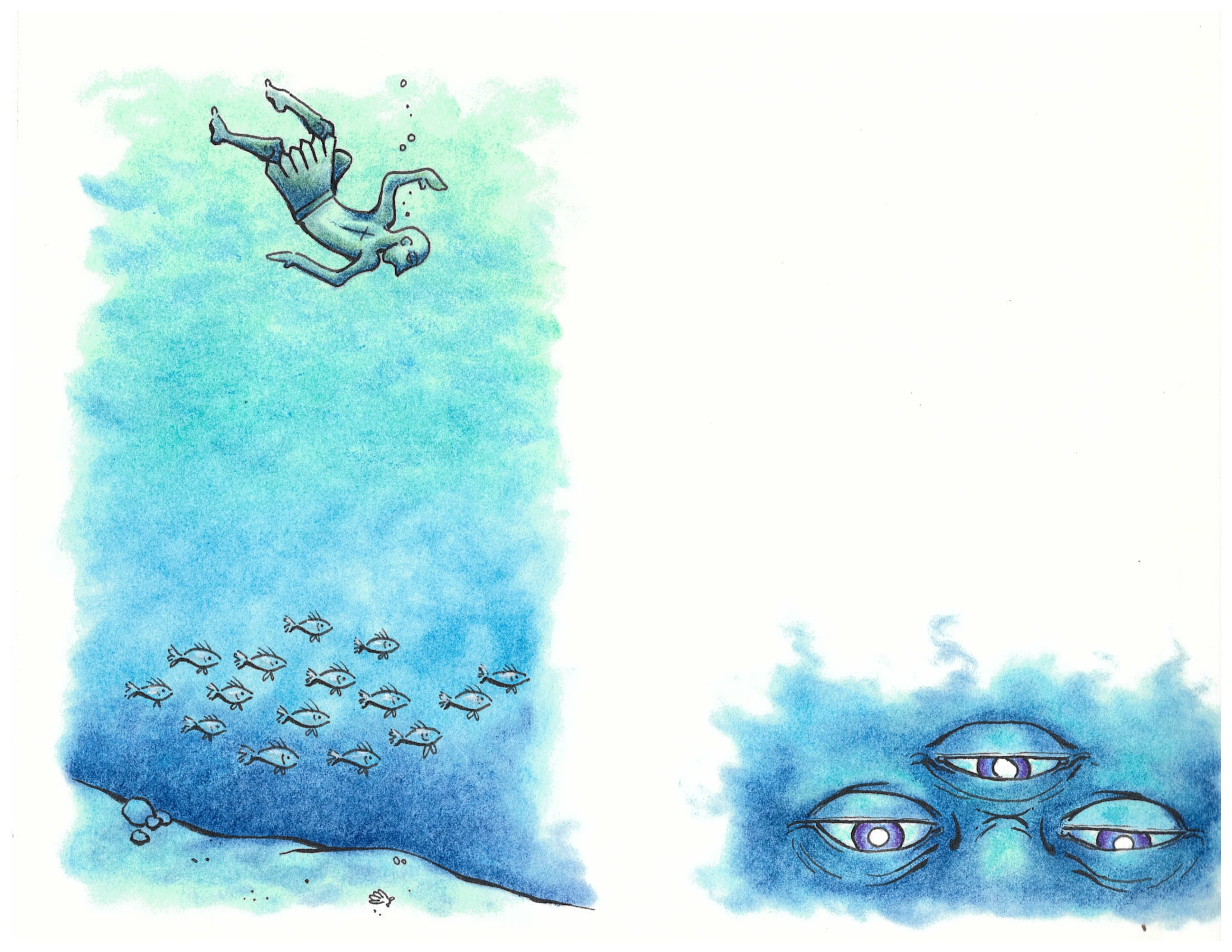Ea awakens — a deity rising from primordial waters, pastel and ink illustration for Improbable